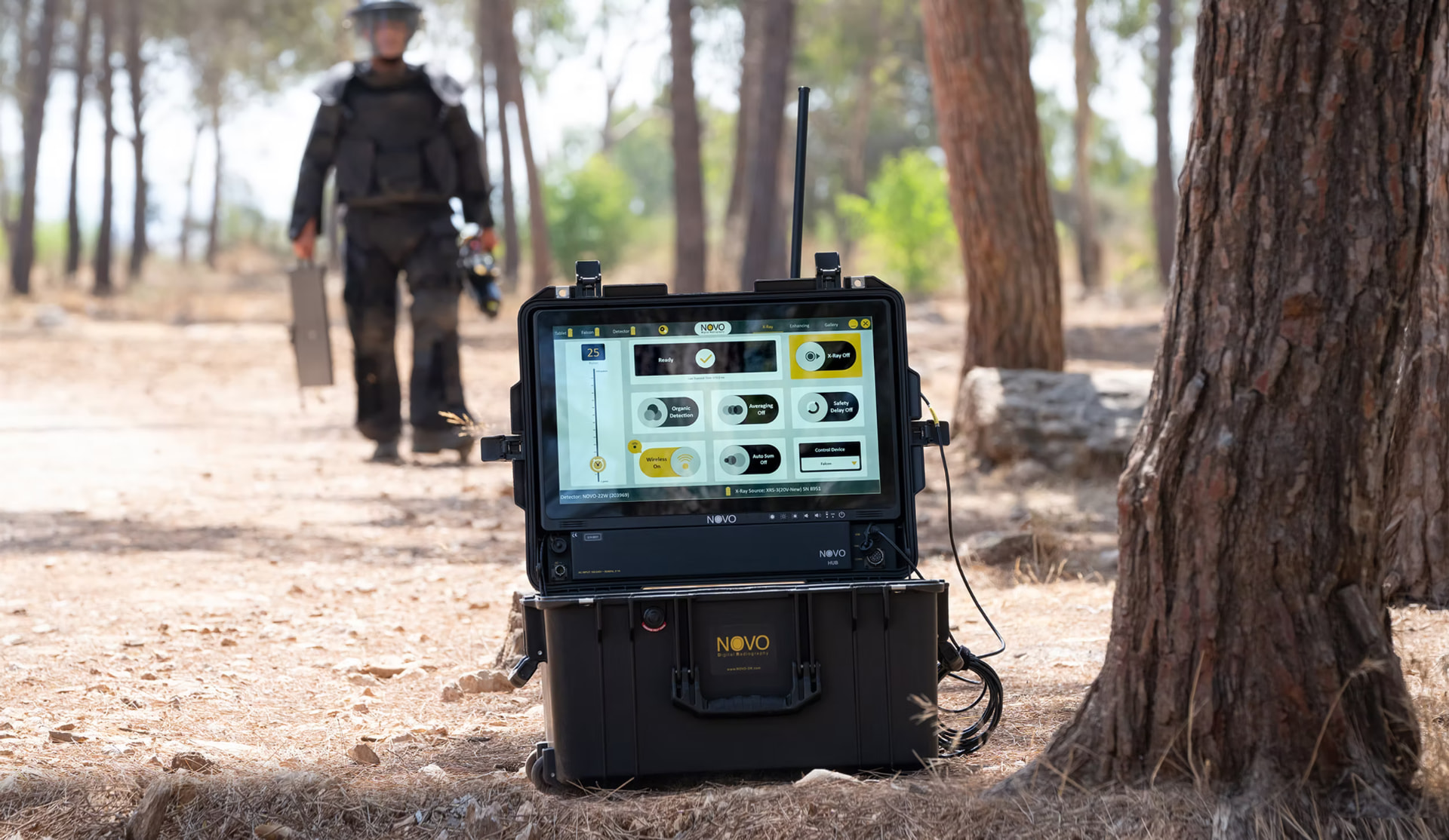 NOVO digital radiography field hub with EOD operator approaching